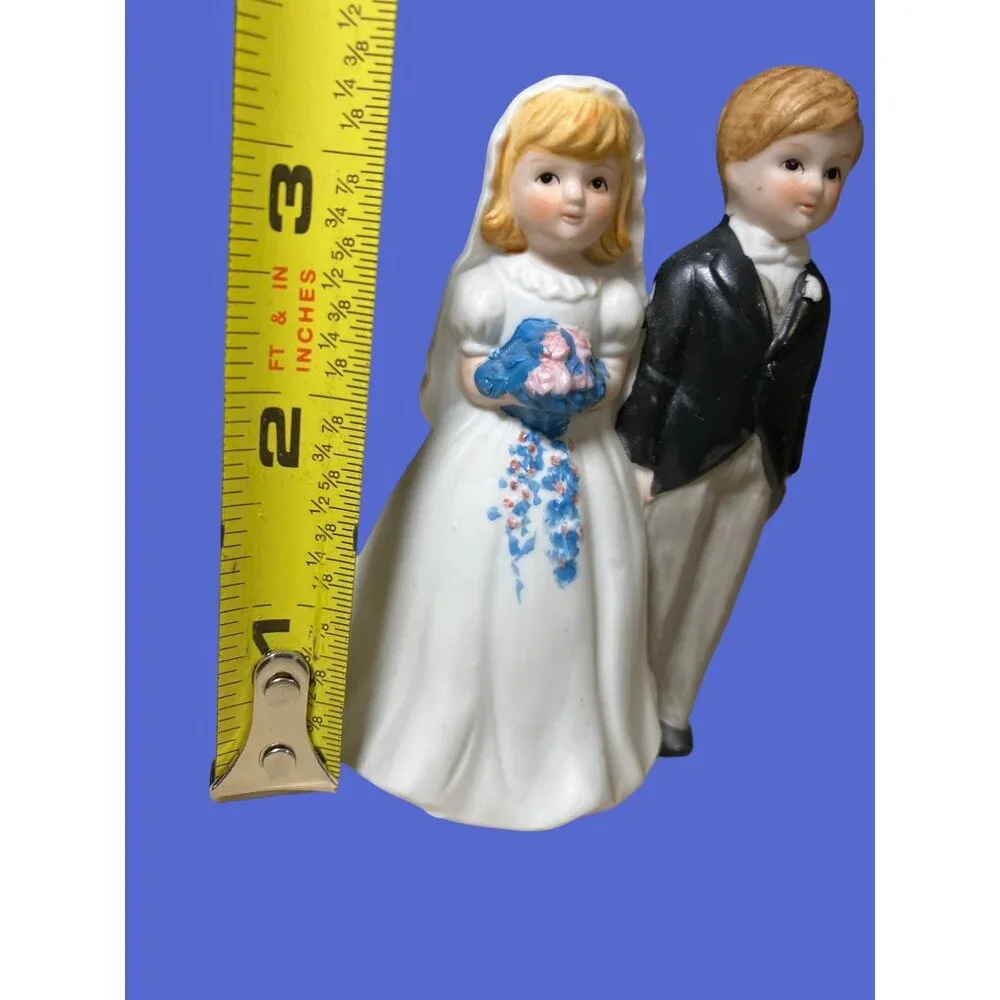 Vintage Porcelain Bride Groom Bell, Cake Topper Wedding Dress Tux